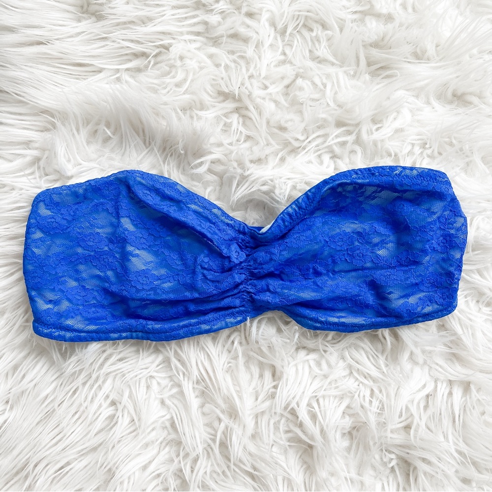 Victoria’s Secret PINK Blue Lace Strapless Bandeau L - Picture 3 of 5
